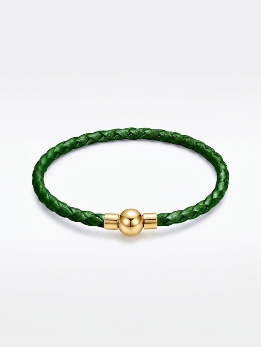Linx Green Leather Braided Cord Bracelet with Gold Magnetic Clasp